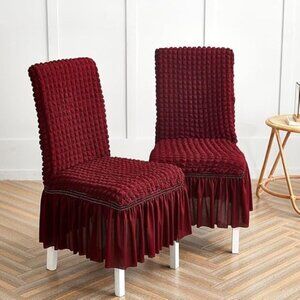 Set of 2 Stretch Dining Chair Covers Bubble Popcorn Lattice Slipcover w/ Skirt
